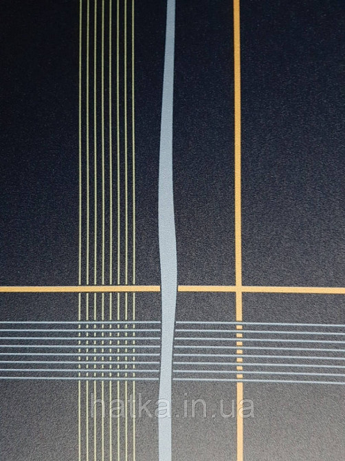 Шпалери вінілові Lutece Bensimon геометрія смуги квадрати блакитні білі жовті зелені на темно-синьому Київ - фото 3