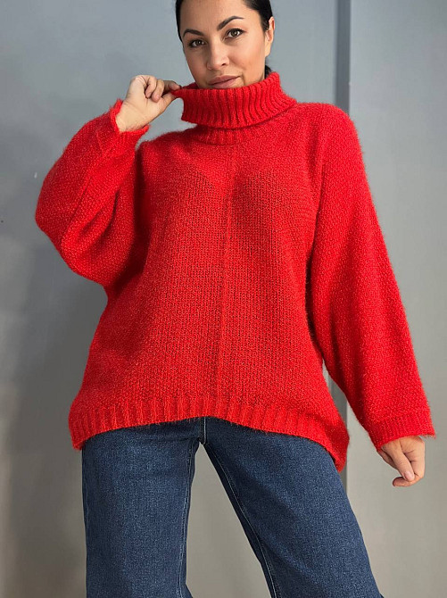 Свитер женский MY FASHION 3267 паутинка оверсайз широкий воротник хомут удлиненный, красный, 44-48 Одесса - изображение 9