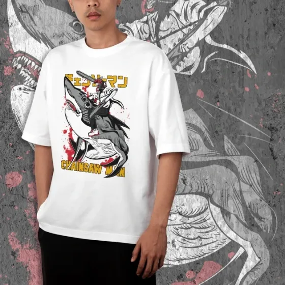 Футболка для подростка мальчика с принтом Человек Бензопила Бім Демон-Акула WE Размер 160 Anime10472 Днепр
