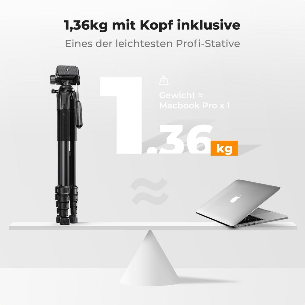 Штатив K&F CONCEPT S255A3+BV01 черный 190 см алюминиевый до 4 кг легкий компактный Киев - изображение 6