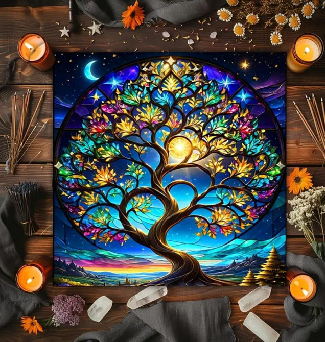 Алтарная скатерть для карт Таро и Рун. Скатерть для гадания 49*49 см. Древо жизни Киев - изображение 4