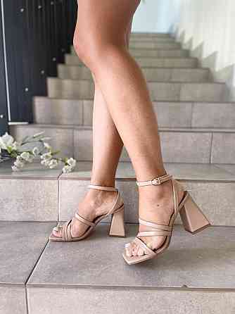 SANTINI Босоніжки жіночі бежеві шкіряні SANTINI 807381-14 літні на підборах / Зручне літнє взут Коломыя