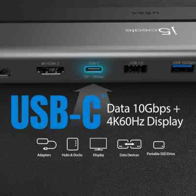 Порт-репликатор J5create Dock-Station USB-C 12-in-1 (HDMI/DP/PD/USB-A/USB-C/LAN/картридер/audio) (JCD554-N) Винница