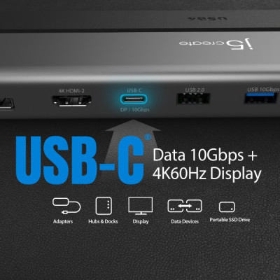Порт-репликатор J5create Dock-Station USB-C 12-in-1 (HDMI/DP/PD/USB-A/USB-C/LAN/картридер/audio) (JCD554-N) Винница - изображение 5