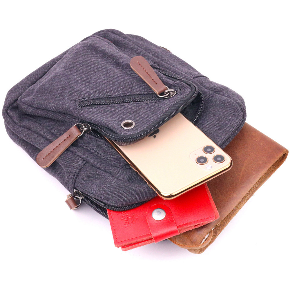 Чоловіча невелика сумка через плече із щільного текстилю Чорна (Vintage) Київ - фото 1