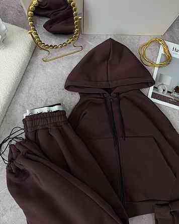 Жіночий утеплений костюм для прогулянок у спортивному стилі тринитка на флісі Шоколад, 46/48 Одеса