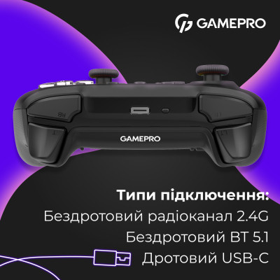 Геймпад GamePro із зарядною станцією BT 5.3/USB/2.4 ГГц (Switch/PC/iOS/Android) RGB Black (GPX13BDOC) Вінниця - фото 11