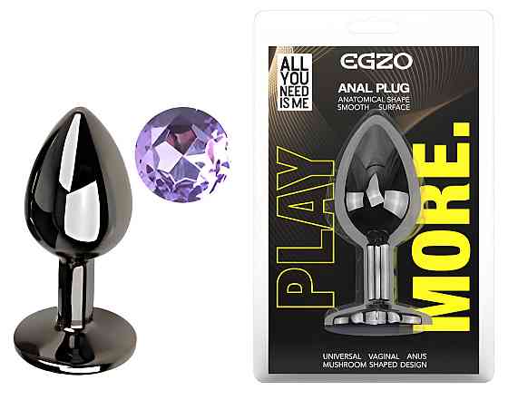 Анальная пробка с кристаллом EGZO - Dark Gray Round Plug Amethyst, size S Sex Aura Киев