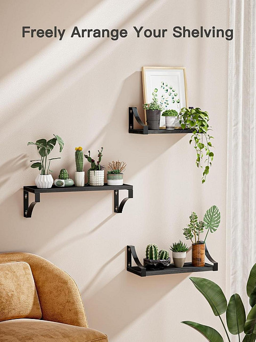 Полиця Pipishell PIFS01B-UK Чорний 3 полиці дерев'яні Paulownia металова конструкція дизайнерська настінна навісна до 10 кг Київ - фото 2