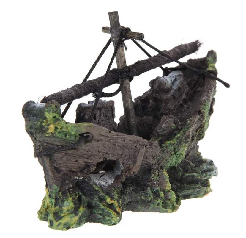 Декор для акваріума Затонувший кораблик 12 на 10 на 5 см різнобарвний Київ - фото 3