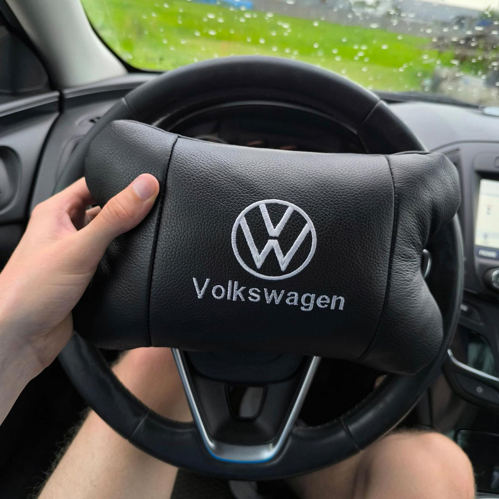 Набір автоподушок 2шт на підголівник Volkswagen з натуральної шкіри чорні + брелок у подарунок Київ - фото 9