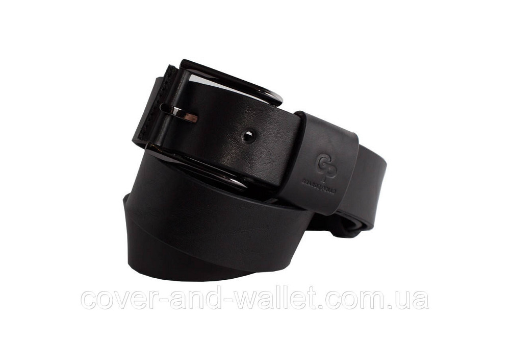 Широкий джинсовий чоловічий ремінь із натуральної шкіри Grande Pelle Calvin (Чорний) Київ - фото 3