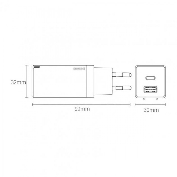 Універсальний зарядний пристрій Baseus Wall Charger GaN2 Lite USB-C+USB 65W CCGAN2L-B01 (Чорний) Николаев - изображение 9