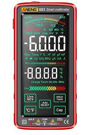 Мультиметр тестер Aneng 683 сенсорный с встроенным аккумулятором AC/DC 10A/1000V с NCV и True RMS (Красный) Винница