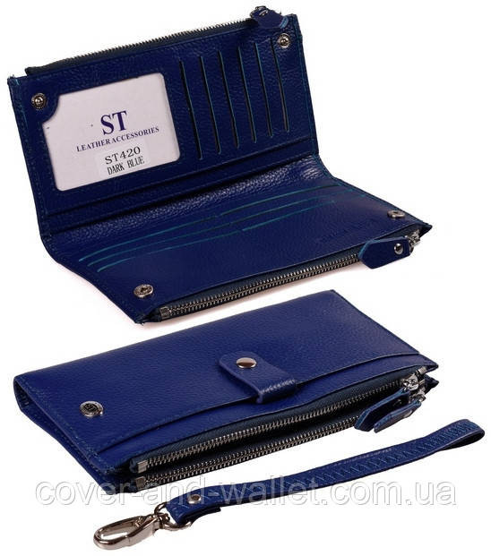 Жіночий шкіряний гаманець під купюри і картки синього кольору ST Leather Київ - фото 1