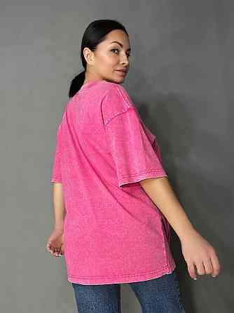 Футболка жіноча A-N 48020 базова оверсайз подовжена вільний крій варена тай дай one size, рожевий, one size Київ