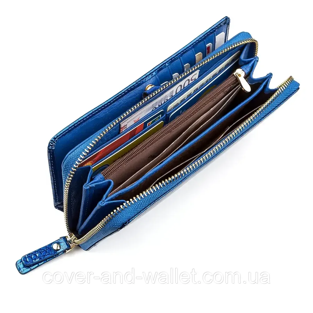 Жіночий лаковий гаманець на змійці з візитницею синього кольору ST S7001A Київ - фото 5