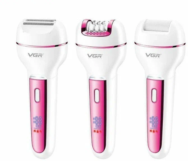 Жіночий епілятор VGR V-732 3в1 з насадками (епіляція, бритва, пемза) Рожевий Київ - фото 3