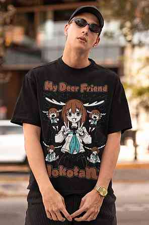 Футболка для хлопчика з аніме принтом Мй Деер Фріенд Нокотан оверсайз (зріст від 165 до 180) Чорний AnimeJ0914m Дніпро