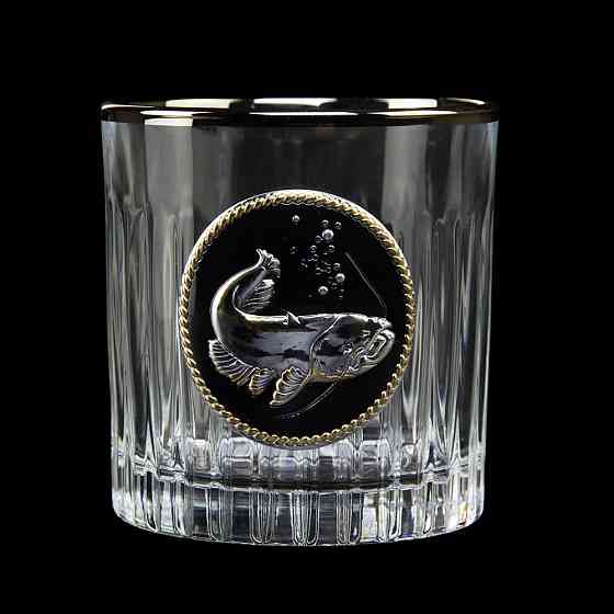 Набор для виски «GOLDFISH» 6 бокалов 360 мл, хрусталь с платиной, изображение из серебра с позолотой,темная Ровно
