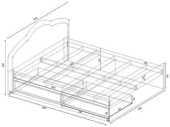 Ліжко Діана двоспальне з 2-ма ящиками, Самоа Димчастий, 2048х1610х1030 Львів