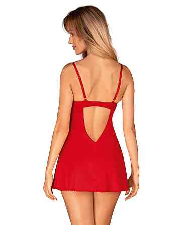 Пеньюар Obsessive Ingridia chemise & thong XL/2XL, червоний, Сорочка, стрінги Sex Aura Київ