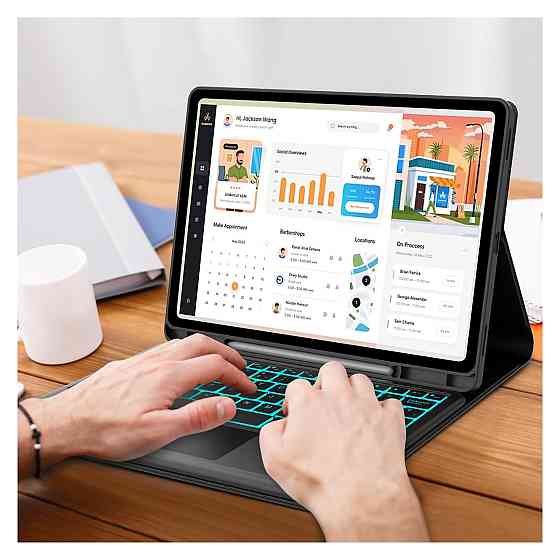 Клавіатурний чохол кейс Bluetooth клавіатура IVEOPPE для Lenovo Tab P12 TB-370FU 12.7" Чорний тачпад RGB іспанська QWERTY Київ