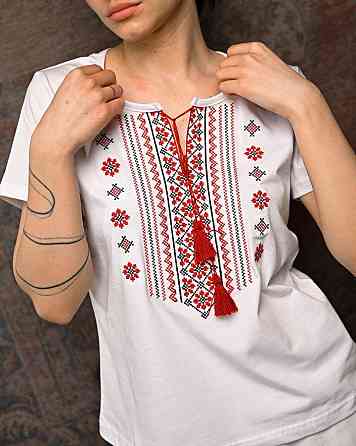 Женская футболка Вышиванка white/red ПП7433 Одесса