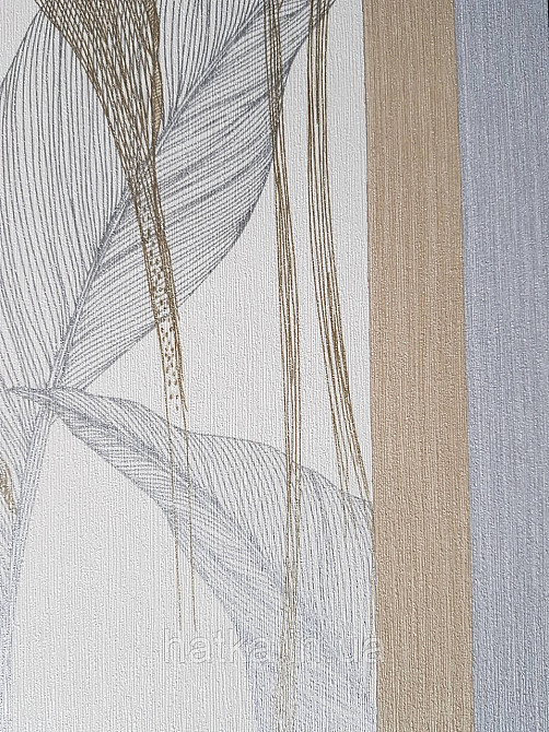 Шпалери метрові вініл на флізелін дизайнерські Erismann Elle Decoration 2 листя сірі золотисті на білому Київ - фото 3