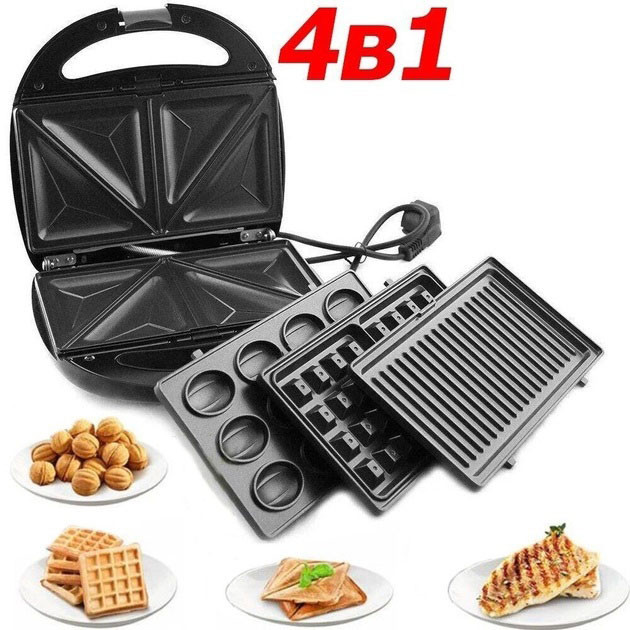 Гриль многофункциональный для дома Crownberg, Гриль электрический для кафе со сменными насадками KE-18 Львов - изображение 3