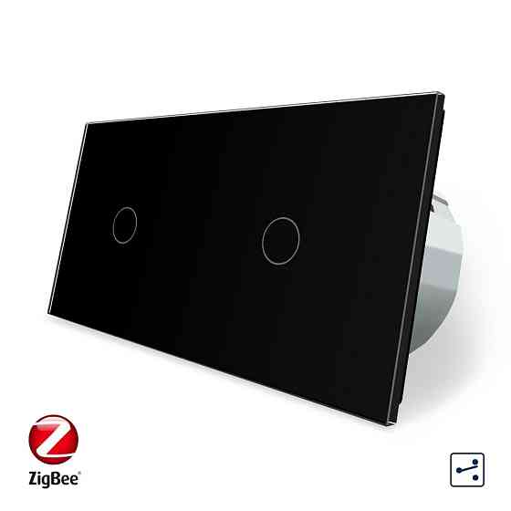 Розумний сенсорний прохідний/перехресний вимикач 2 сенсора (1-1) Livolo чорний скло (VL-C701SZ/C701SZ-12) Коломыя