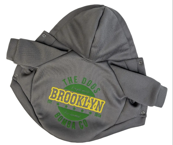 Толстовка для собак малих і середніх порід на флісі з принтом Brooklyn з капюшоном на кнопках сіра Одеса