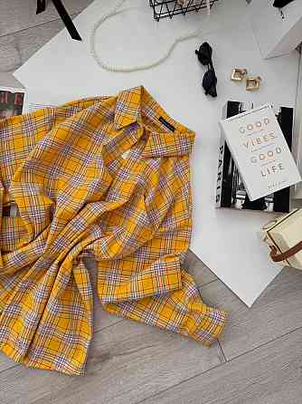 Женская базовая оверсайз рубашка в клетку Желтый Одесса