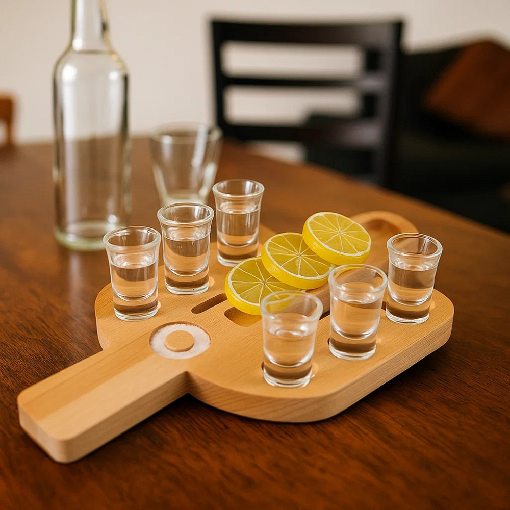 Поднос деревянный для текилы и сервировки, шотница в форме кактуса на 6 шотов для подачи напитков для бара Каменец-Подольский - изображение 2