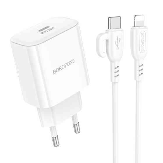 Мережевий зарядний пристрій з кабелем BOROFONE BA81A single port PD20W charger set (C to iP) (EU) White Одеса