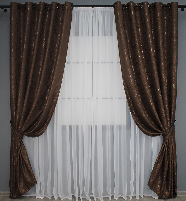 Комплект штор на люверсах VR-Textil Льон мармур Pavliani № 1173ш 150х250 см 2 шт Коричневий (37-0038) Київ - фото 2