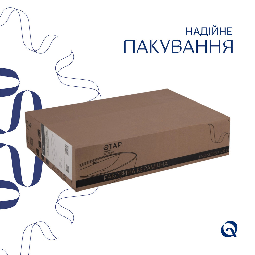Комплект Qtap Virgo: Раковина накладная прямоугольная 490х350х110 мм White + Донный клапан PU02 Киев - изображение 5
