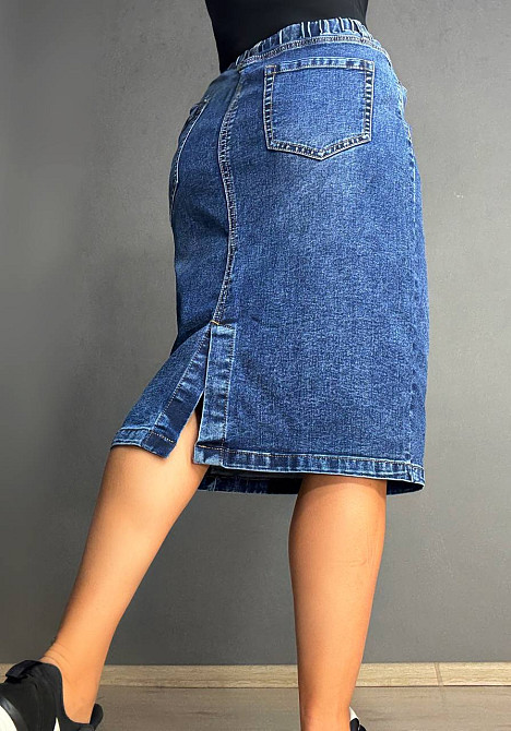 Юбка женская джинсовая ZJY 7031 большие размеры стрейчевая с разрезом на резинке синяя, синий, З4, 34, 92 см, 110 см Киев - изображение 18