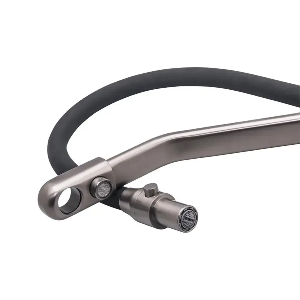 Смеситель для кухни на две воды Frap F4374-15 с гибким изливом, графит/черный Киев - изображение 3