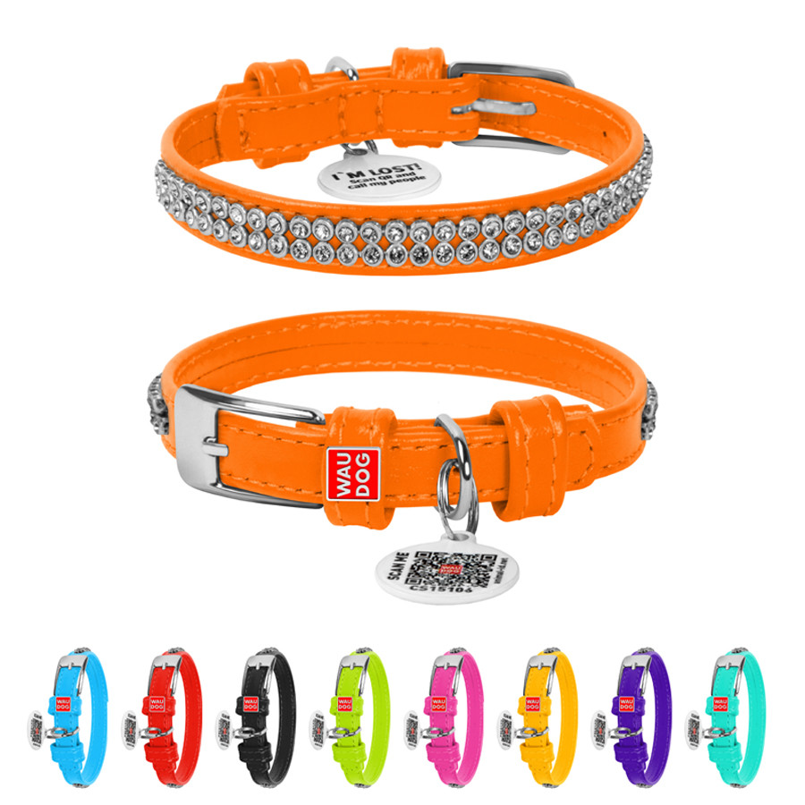 Нашийник для собак шкіряний WAUDOG Glamour з QR паспортом, з прикрасою "Полотно стрази", XXS, Ш Коломыя - изображение 1