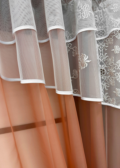 Кухонні штори VR-Textil № 091к з ламбрекеном і підв'язками теракотовий з молочним 280х170 см (52-1190) Київ - фото 3