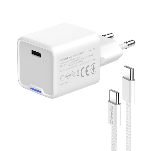 Зарядний пристрій мережевий Type-C + кабель Type-C PD 30W білий GaN Mini ColorWay Житомир