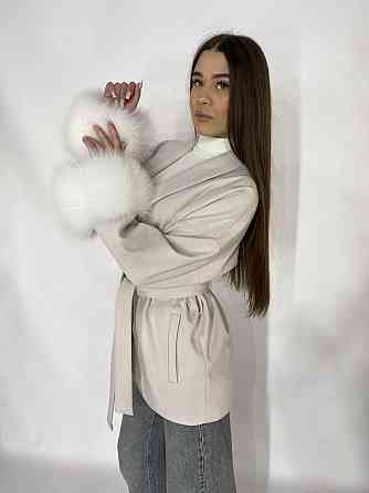 Стильне жіноче пальто з хутром Молочний, XL-2XL Харків