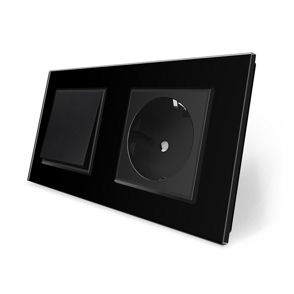 Одноклавішний вимикач з розеткою Livolo чорний скло (VL-C7C1EUK1-12) Коломыя - изображение 8