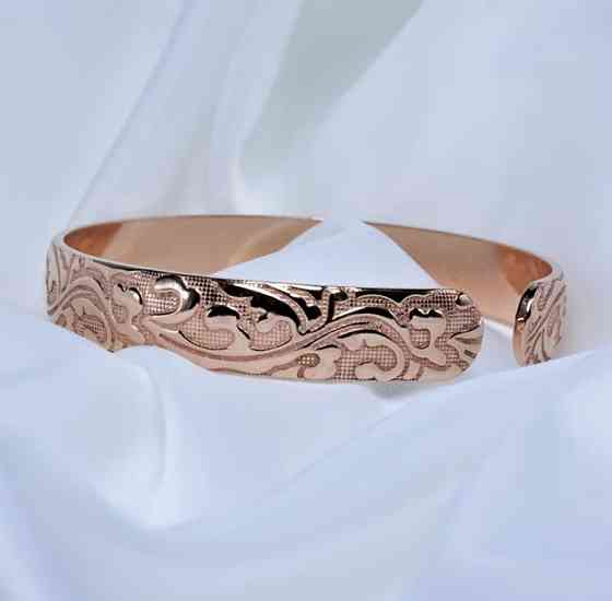 Мідний браслет жорсткий відкритий з орнаментом, універсальний розмір Київ