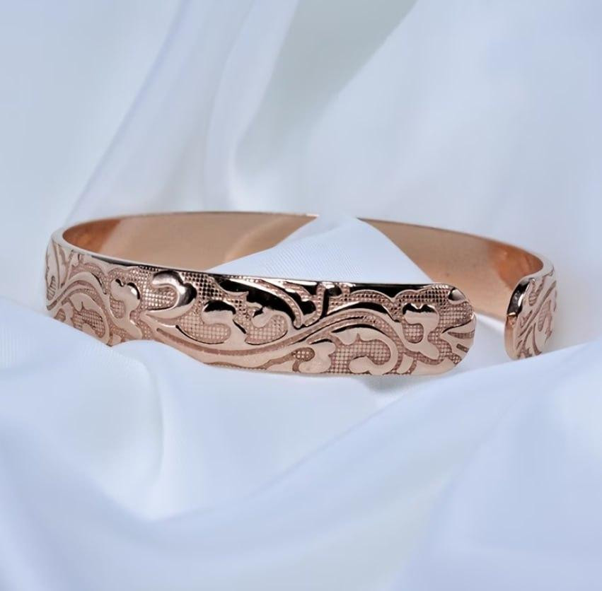 Медный браслет жёсткий открытый с орнаментом, универсальный размер Киев - изображение 2