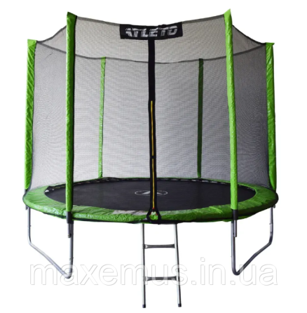 Батут детский Atleto 312 см с защитной сеткой и лестницей батут для детей садовый батут зеленый Мостиска