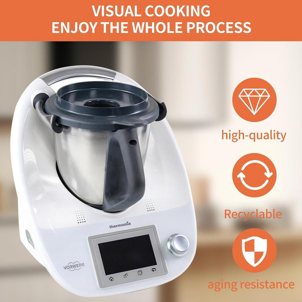 Кришка Thermomix TM5/TM6 для основної каструлі, нейлонова з силіконовим замком, заміна оригінальній, прозора/чорна 240 г Київ - фото 3