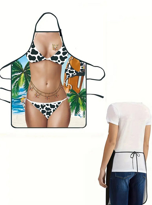 Фартух з приколом для жінок у леопардовому купальнику 80 на 60 см різнобарвний Київ - фото 4