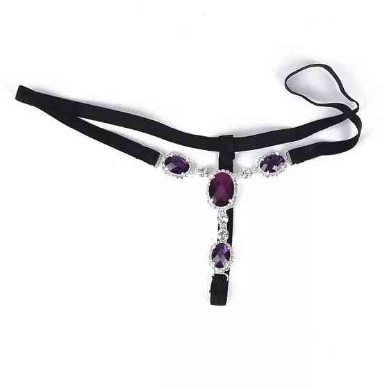 Еротичні труси з каменями універсальний чорно-фіолетовий Київ